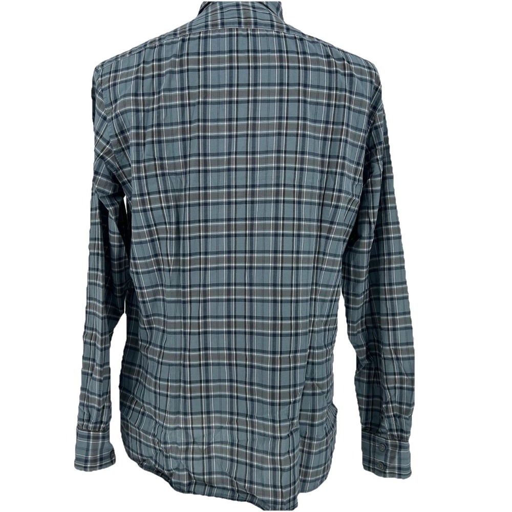 Mens Blue Plaid Cotton Long Sleeve Button Up Collared Dress Shirt L Workwear - Picture 2 of 6